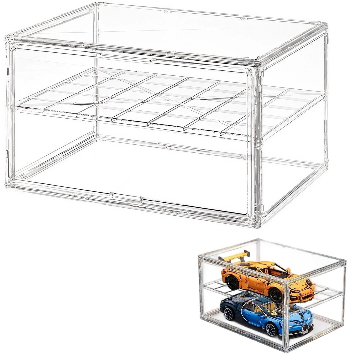 Dailygoods- Showcase Extra Groot 50 x 37 x 29 cm - Vitrine met Magneetdeur - Verstelbare Verdeler - Ideaal voor LEGO/Modelauto's - Volledige Bescherming