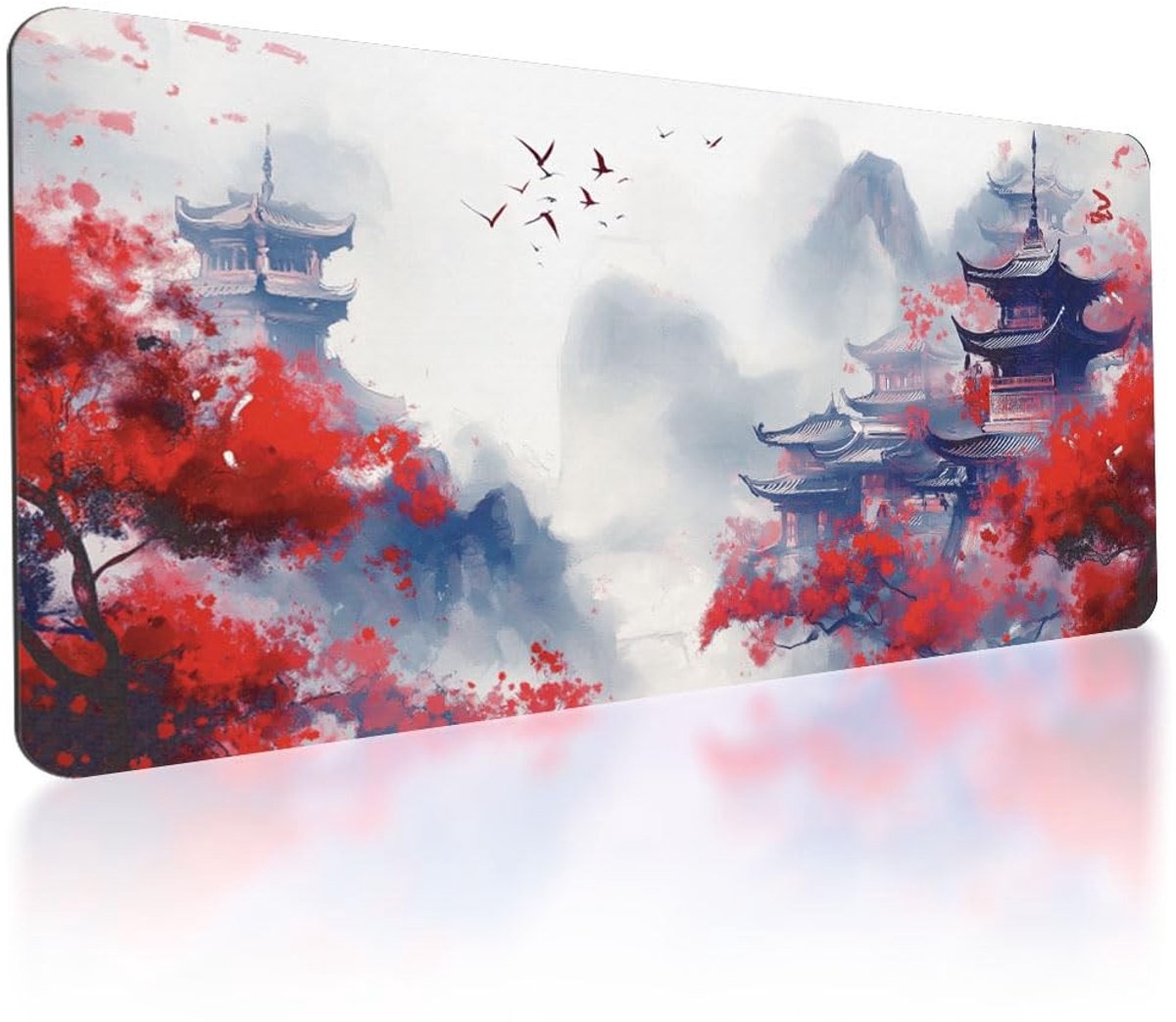 Dailygoods - Grote Gaming Muismat met Antislip Basis - Zwarte Bureauonderlegger met Rode Bloemen