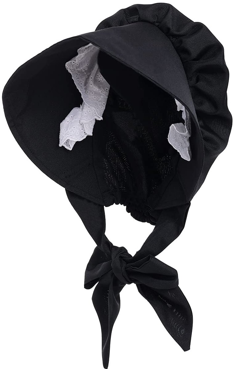 Dailygoods - Dweilhoed voor Meisjes en Vrouwen - Koloniale Pilgrim Prairie Bonnet in Zwart