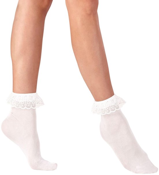 Dailygoods- Sokken met Kant 70 DEN - Witte Sokken - Kousen voor Volwassenen - Feestartikelen - Carnaval - Zachte Rekbare Stof