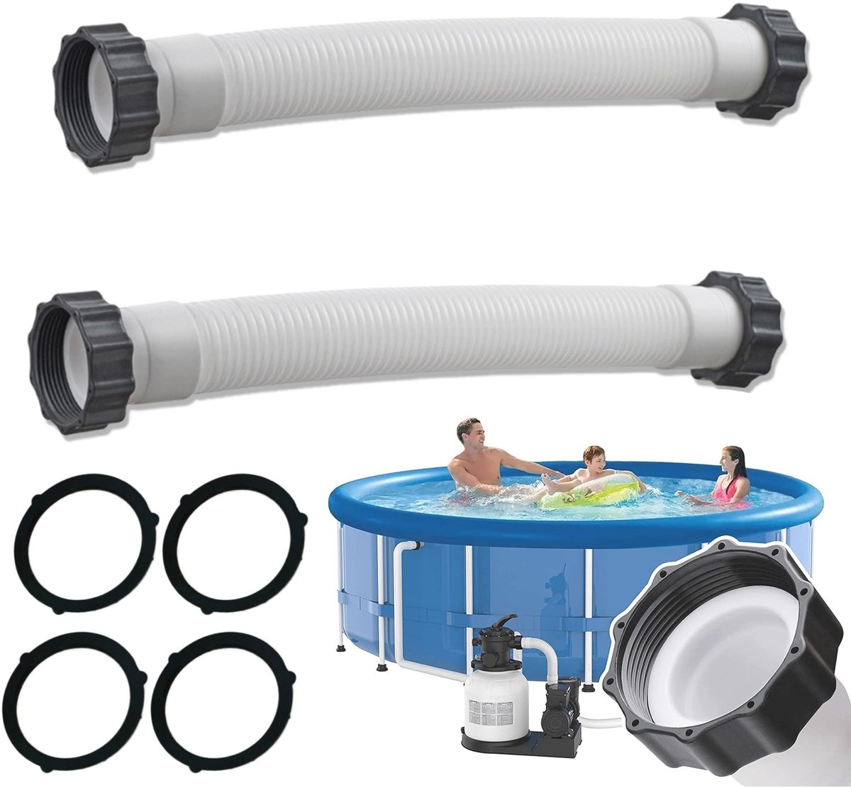 Dailygoods- Zwembadslang 40 cm - 2 Stuks - Vervangende Pompslang - Herbruikbare Slang - Flexibel Polyethyleen - Hoge Duurzaamheid