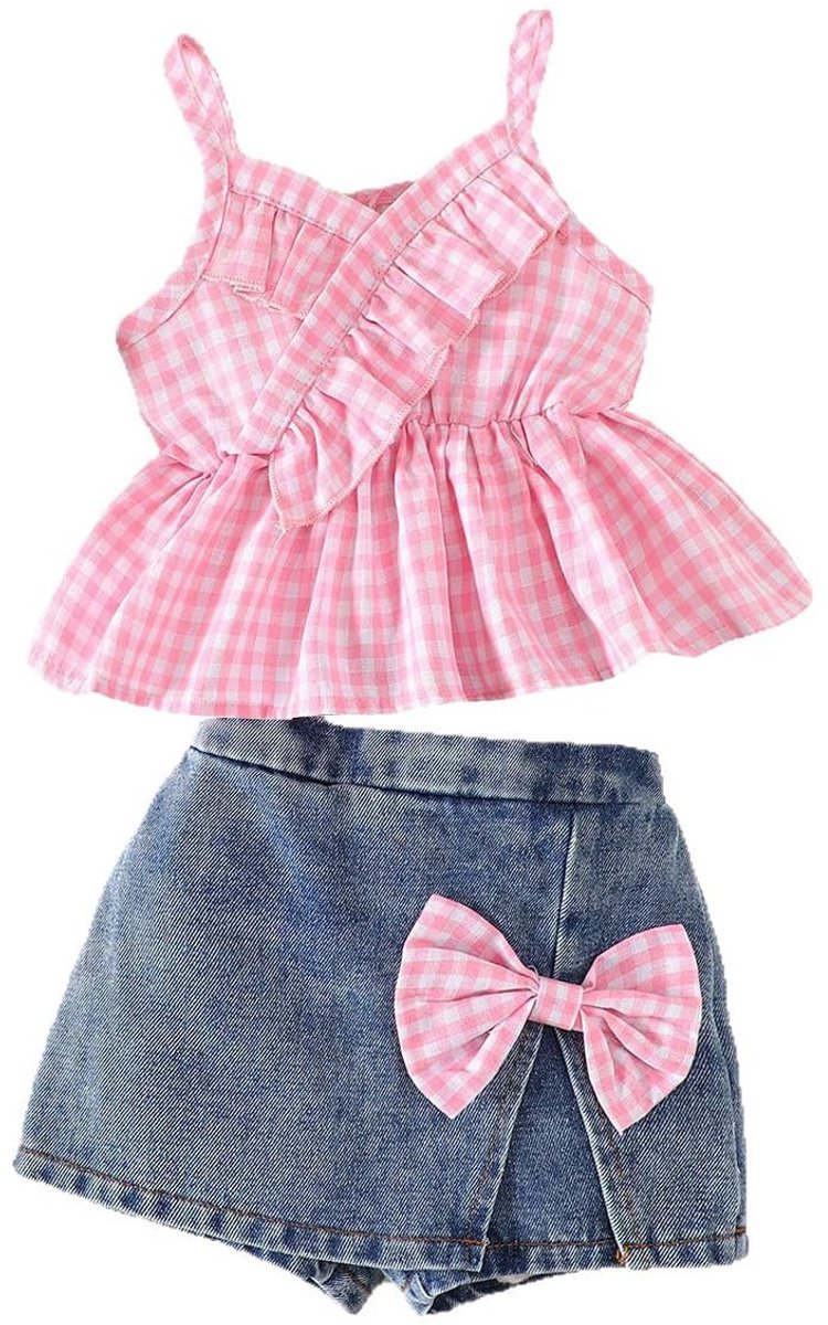 SnelShoppen - Babykleding Meisjes Peuterkleding Zomeroutfits Mouwloze Ruches Tanktop met Shorts Schattige Kledingsets 6M tot 4 Jaar, 18-24 Maanden