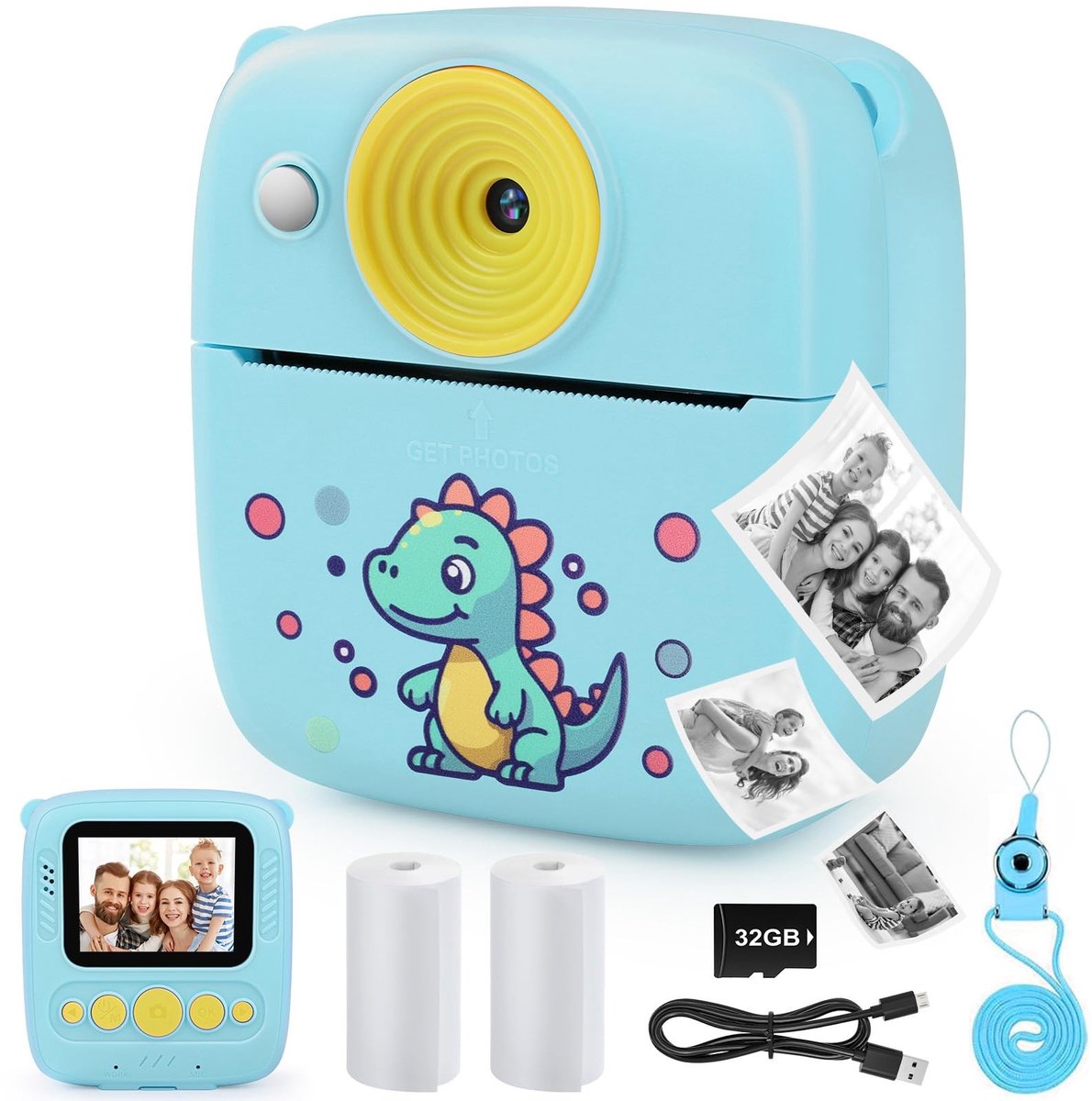 Dailygoods- Kindercamera 48 MP - Digitale camera - Instant camera - 32 GB kaart - Printpapier - Eenvoudige bediening - Instantcamera