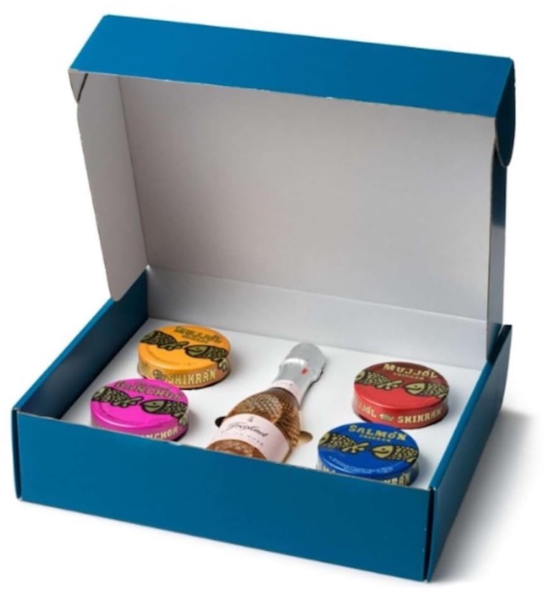 Dailygoods- Kaviaarparels Luxe Proefpakket - Mullet Roe Zwart/Rood - Gerookte Zalm - Ansjovis - Alcoholvrije Champagne 200 ml - Premium Gourmet Cadeauset - Kaviaar