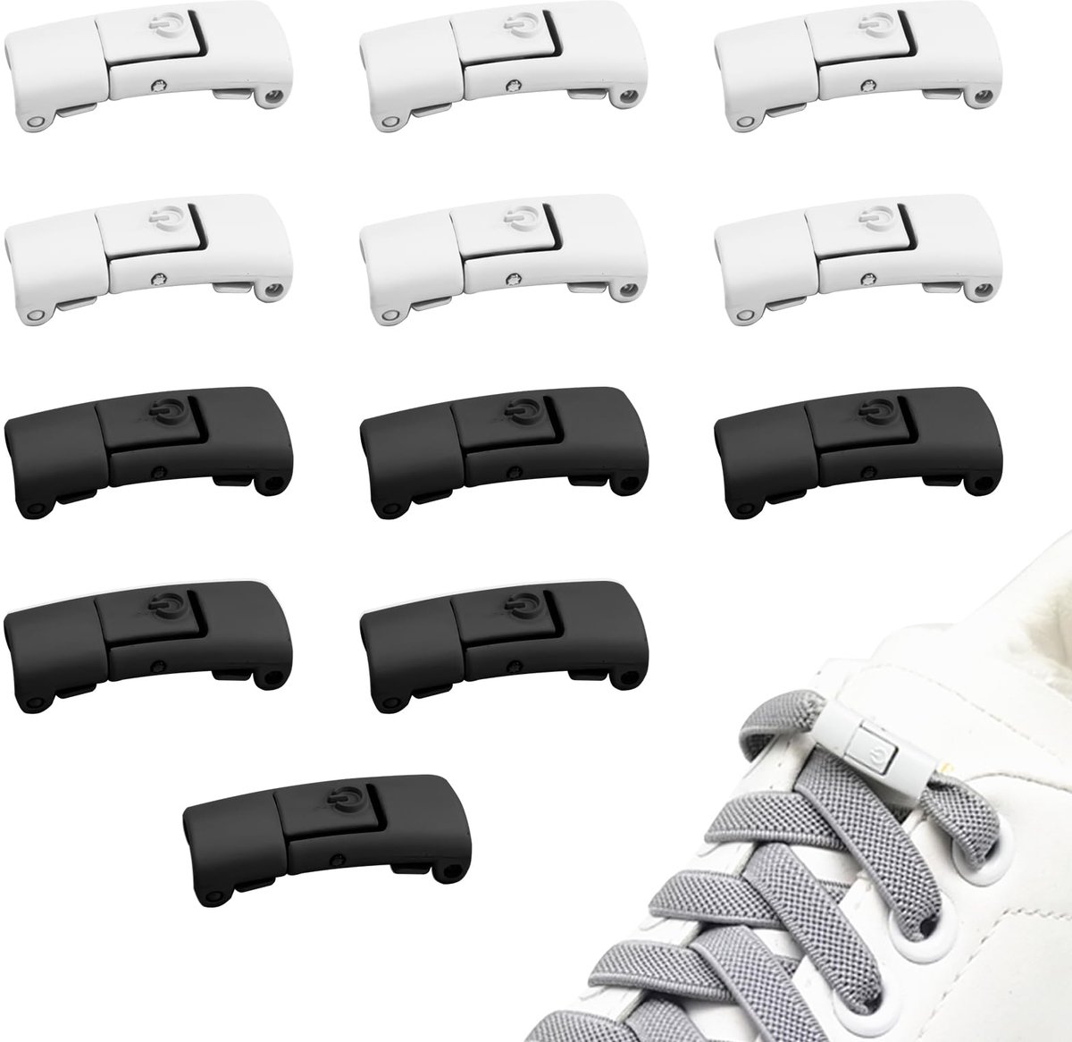 Dailygoods - 12 Stuks Schoenveters Buckle - Witte en Zwarte Snelsluiting voor Sneakers en Casual Schoenen