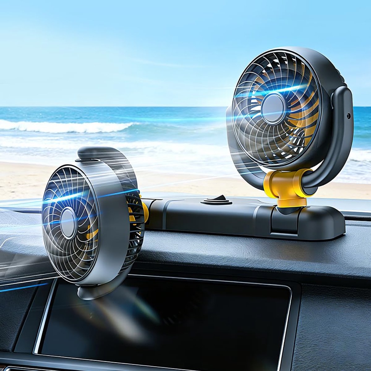 SnelShoppen - Autoventilator 12V met 360 Graden Draaibare Zuignap - Krachtige en Stille Ventilator voor Vrachtwagen, SUV, Camper - Ideaal voor Camping