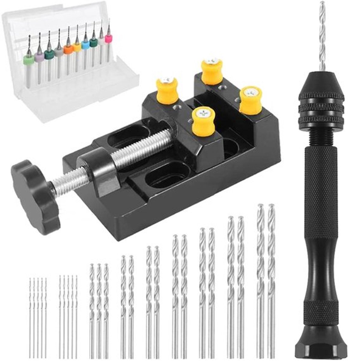 - Mini Handboor Set - 37-delige Precisiewerkset - Perfect voor hobbyisten - Handgereedschap - Ideaal voor fijn werk - Inclusief diverse boo...