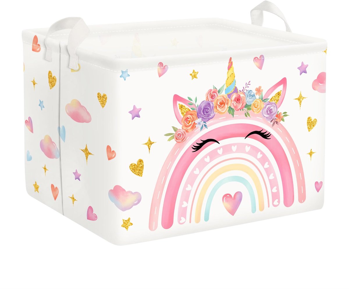 Dailygoods - Vouwbare Wasmand - Regenboog Eenhoorn Kinderopbergmand voor Kleding