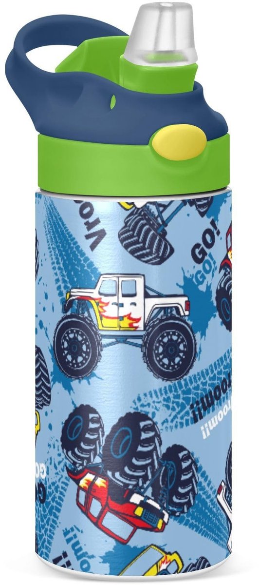 Dailygoods - Monster Truck Waterfles voor Kinderen met Rietje, 350ml