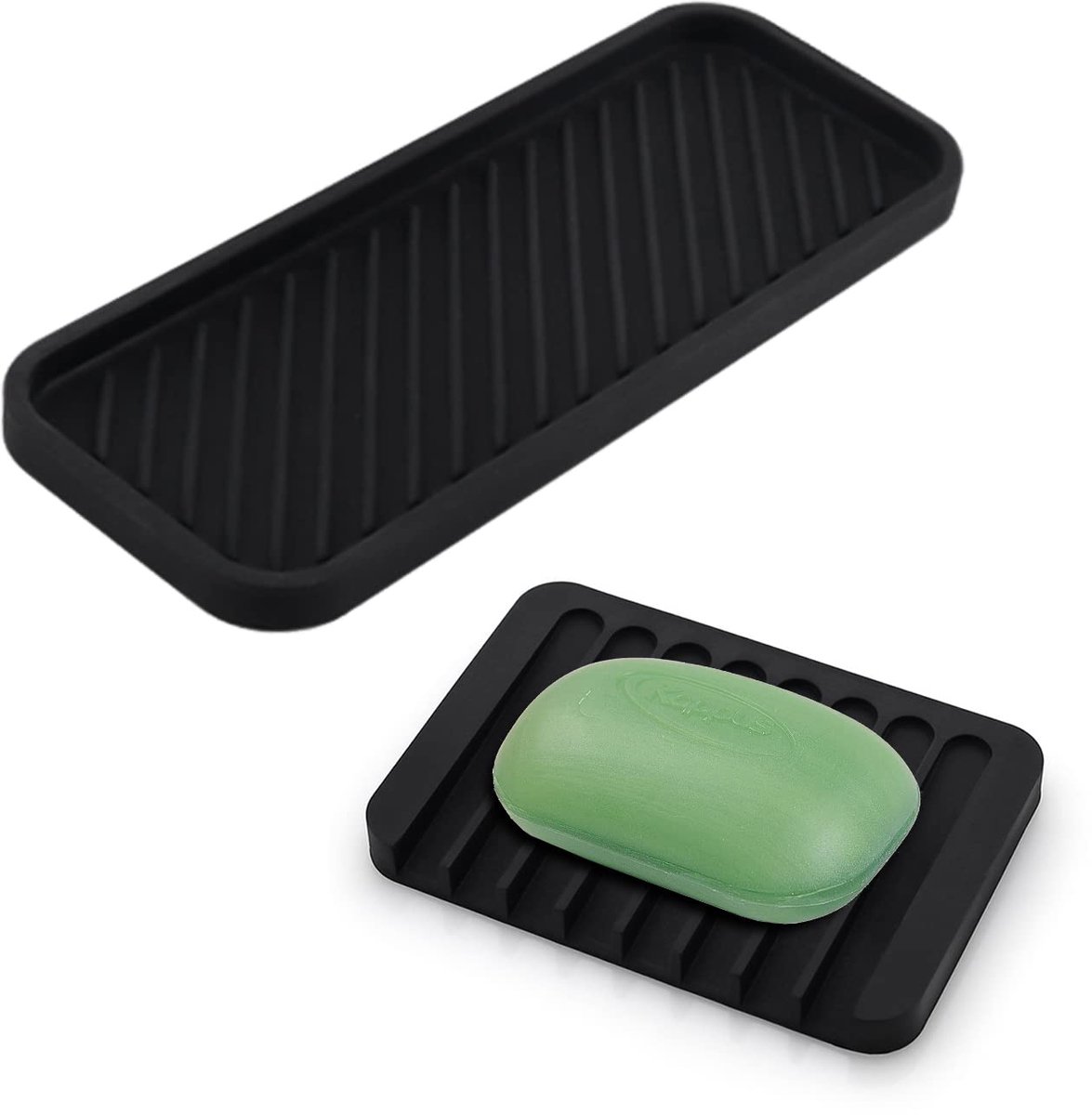 Dailygoods - Zwarte Silicone Afvoer Mat met Zeep Houder - Antislip Keuken Organizer