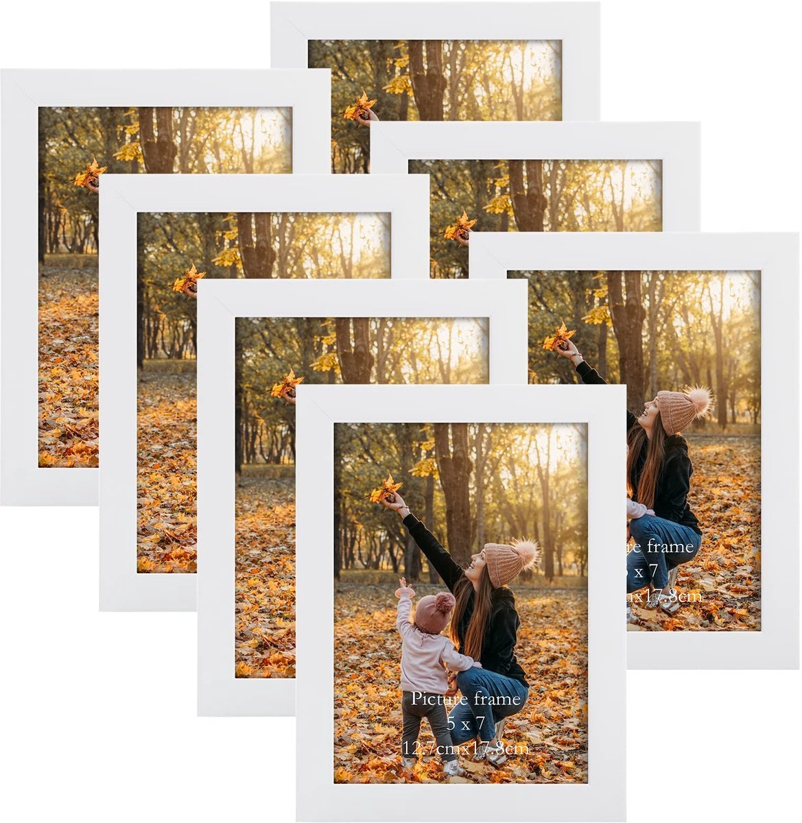 Dailygoods - Set van 7 Foto Lijsten 13 x 18 cm - Wit Houten Collage Set met Echt Glas