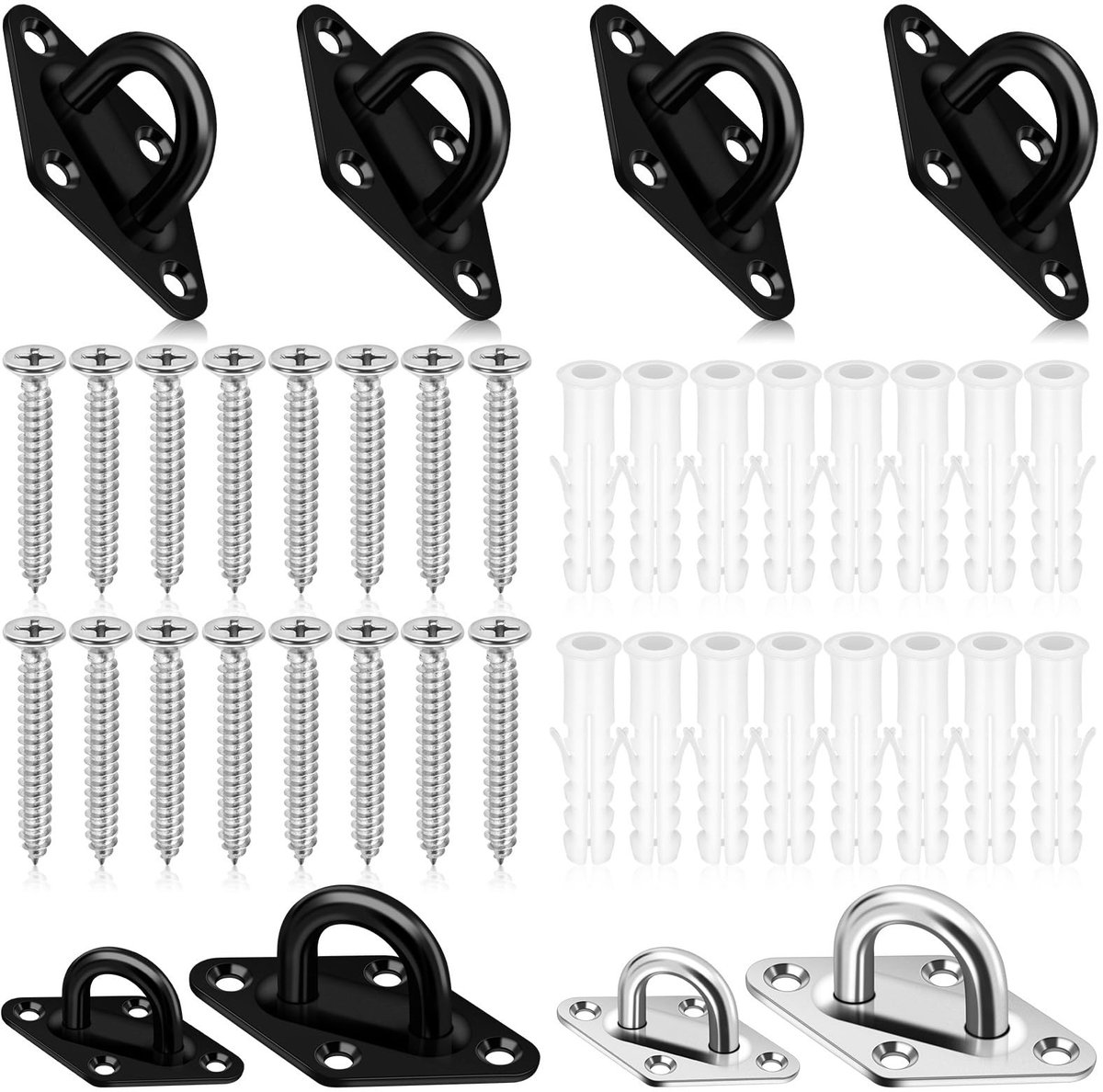 Dailygoods- Oogplaat 4-pack - Roestvrij staal - Zwart - U-haken - Marine hardware - Maximale belasting 80KG - Bevestigingshaak