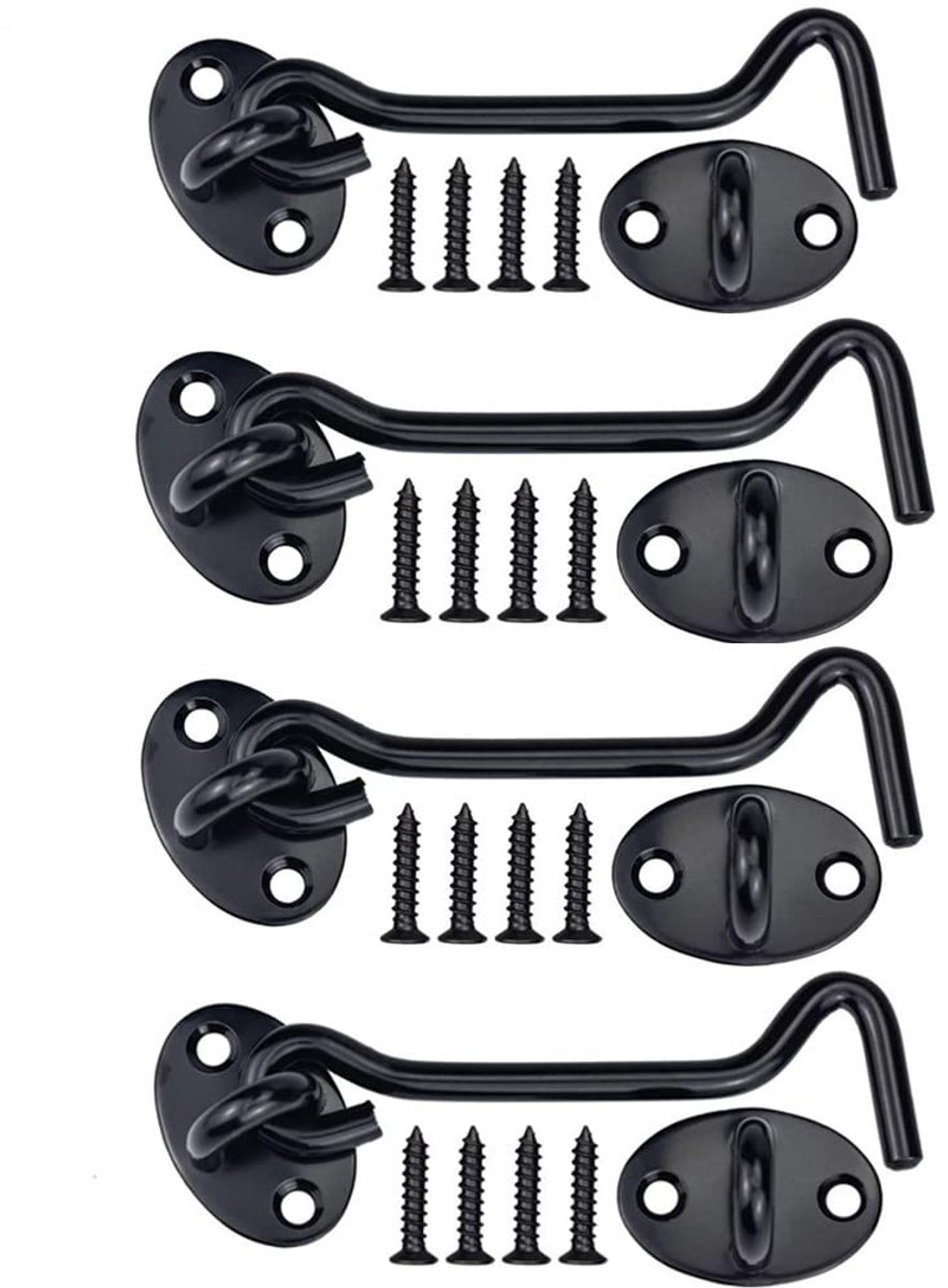 Dailygoods - 4 Stuks Roestvrij Stalen Cabinehaken met Montagebeugels - Zwart
