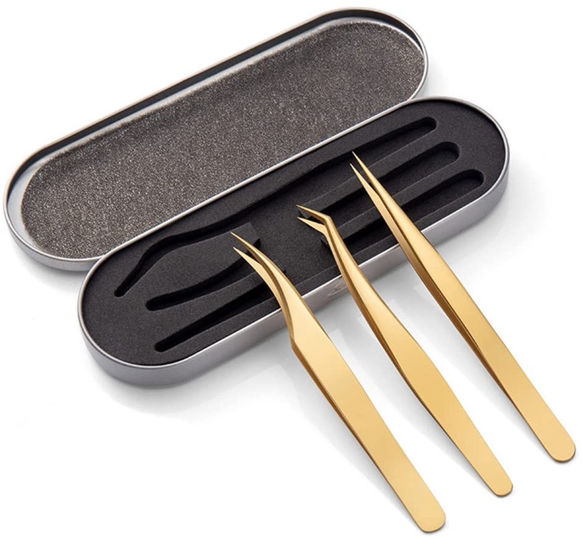 Dailygoods - 3 Stuks Eyelash Extension Tweezers - Professionele Roestvrijstalen Pincetten met Doos