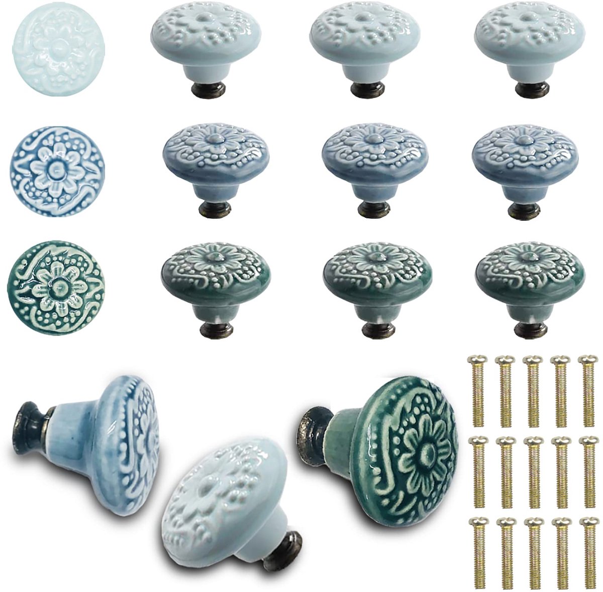 Dailygoods - 15 Stuks Keramische Deurklinken en Handvatten - Vintage Meubelknoppen