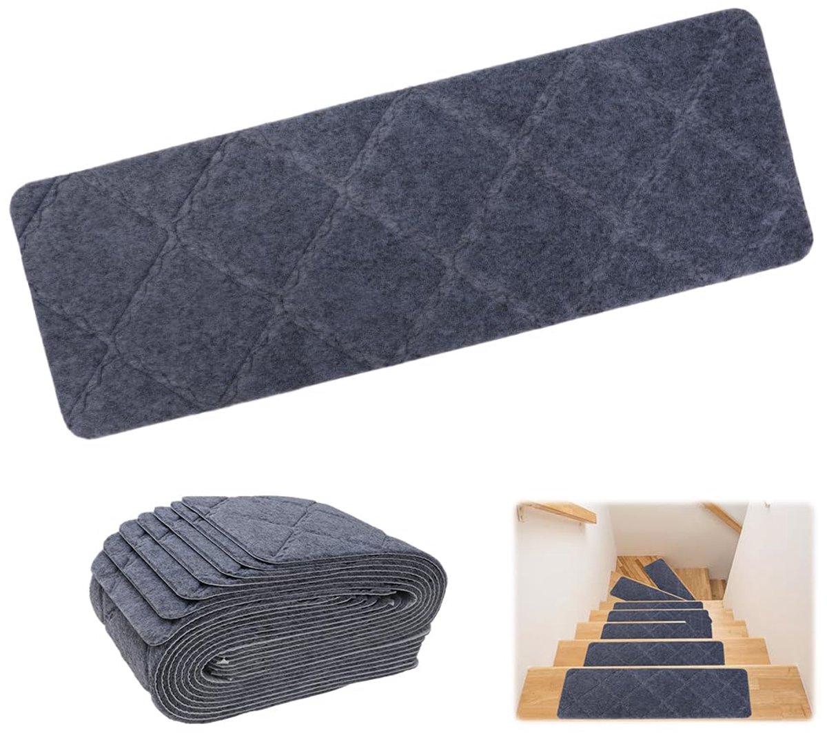 Dailygoods - 15 Stuks Antislip Trapmatten 55x19cm - Zelfklevend Traptapijt voor Veiligheid in Huis