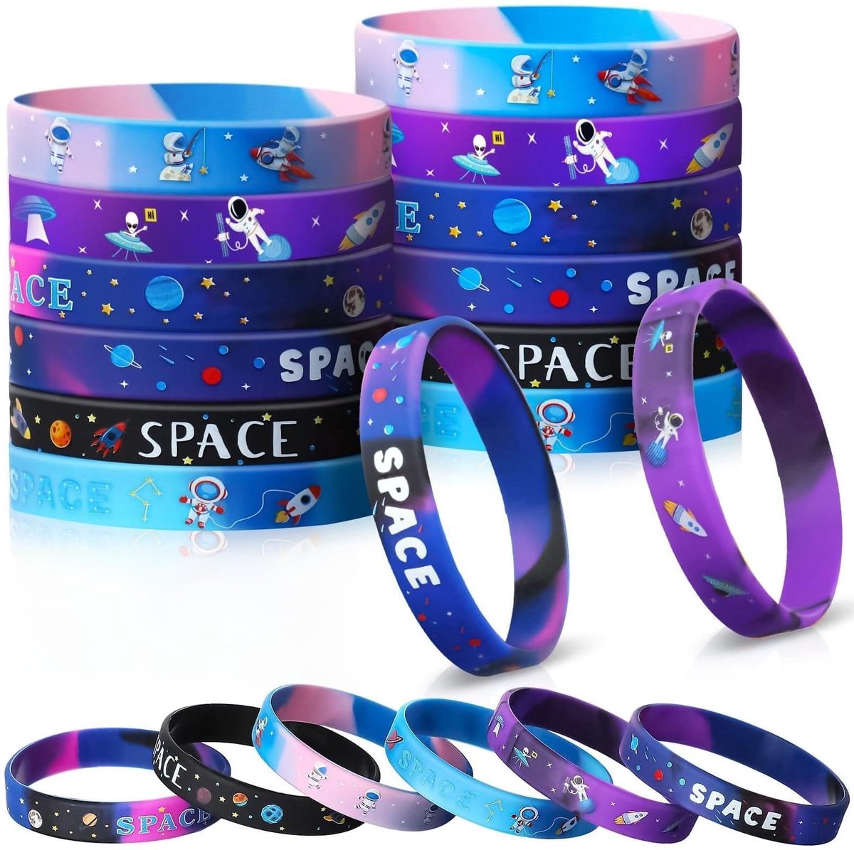Dailygoods- Armband Kinderen - Rubberen Polsband - Ruimte Thema - Feestartikelen - Kindvriendelijk - Comfortabel Materiaal - Feestband