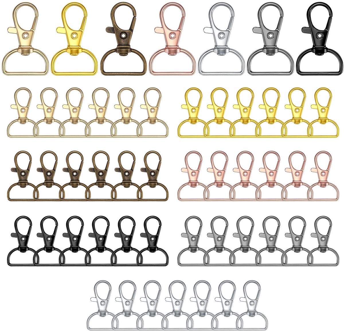 Dailygoods - 50 Sleutelhangers met Draaisluitingen en Karabijnhaken - DIY-accessoires in 7 Kleuren