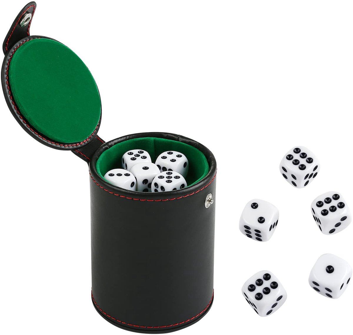 Dailygoods - Kubusbeker met 10 Dobbelstenen - Leer Set voor Dobbelspelletjes
