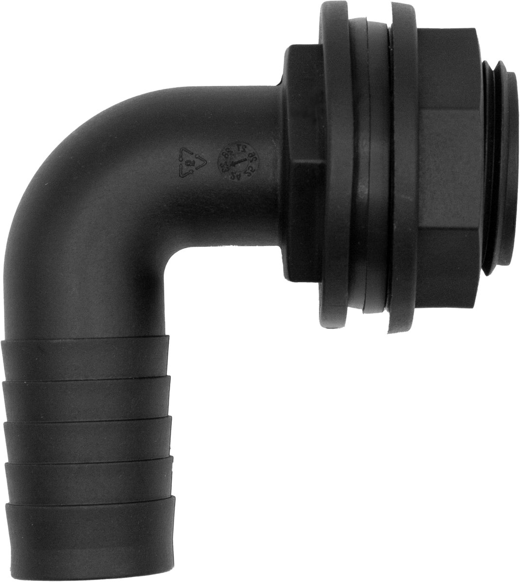 Dailygoods- Tankdoorvoer 1 inch (25 mm) - 90° Hoekslangaansluiting - Duurzaam Polypropyleen - Inclusief Afdichting - Geschikt voor Wanddikte 1-10 mm - Slangaansluiting