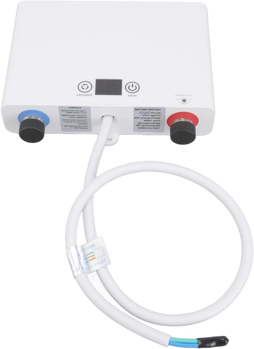 Doorstroomverwarmer - Elektrische boiler - Direct warm water - Compact en tankloos - 21 x 9 cm - Wit