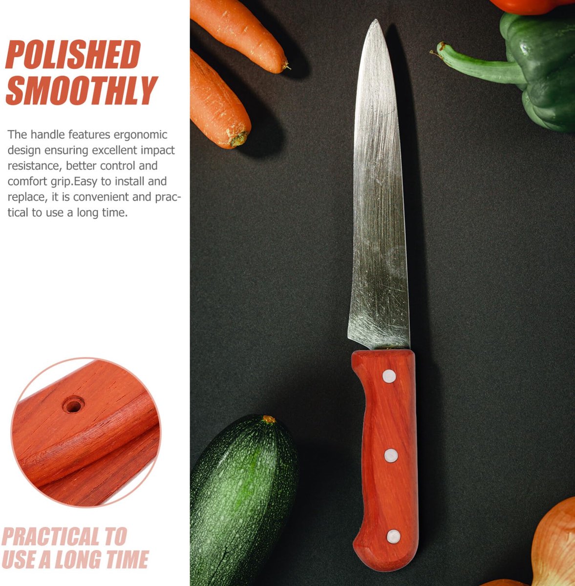 Dailygoods - Keukenmes Handvat Vervangset - Ergonomisch Houten Handvat