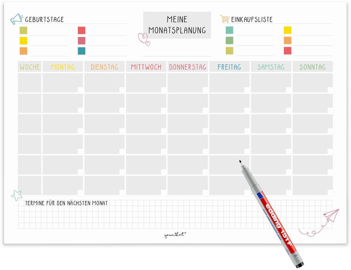 Dailygoods - Magnetische Maandplanner Whiteboard - Kleurrijk en Afwasbaar A3