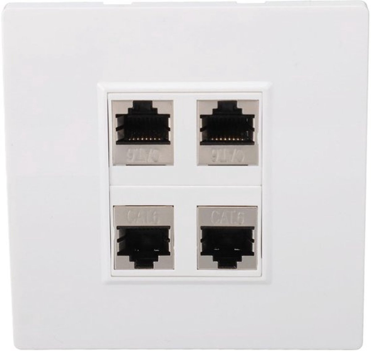 Ethernet-wandplaat - 4-poorts Keystone Jack - Verwijderbare ladderaansluiting - 86 x 86 mm - Geschikt voor CAT5/CAT6 - Ideaal voor t