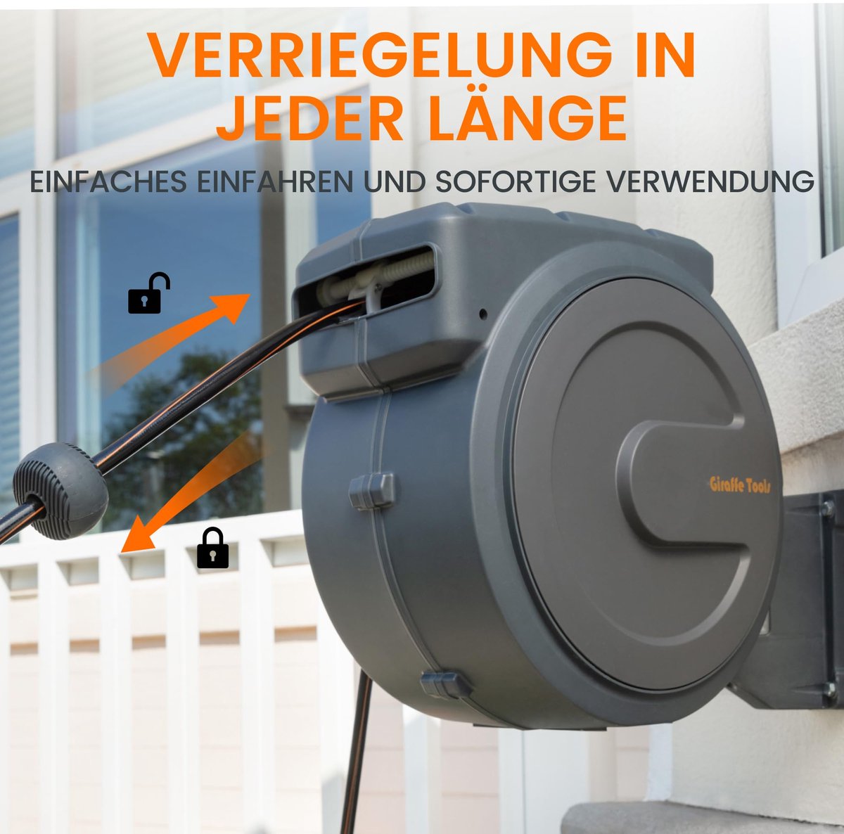 SnelShoppen - Automatische Slanghaspel 30 m Wandgemonteerd met 180° Draaibaar Multisproeier en Aansluitslang - Tuinslang voor Tuin, Balkon en Camping