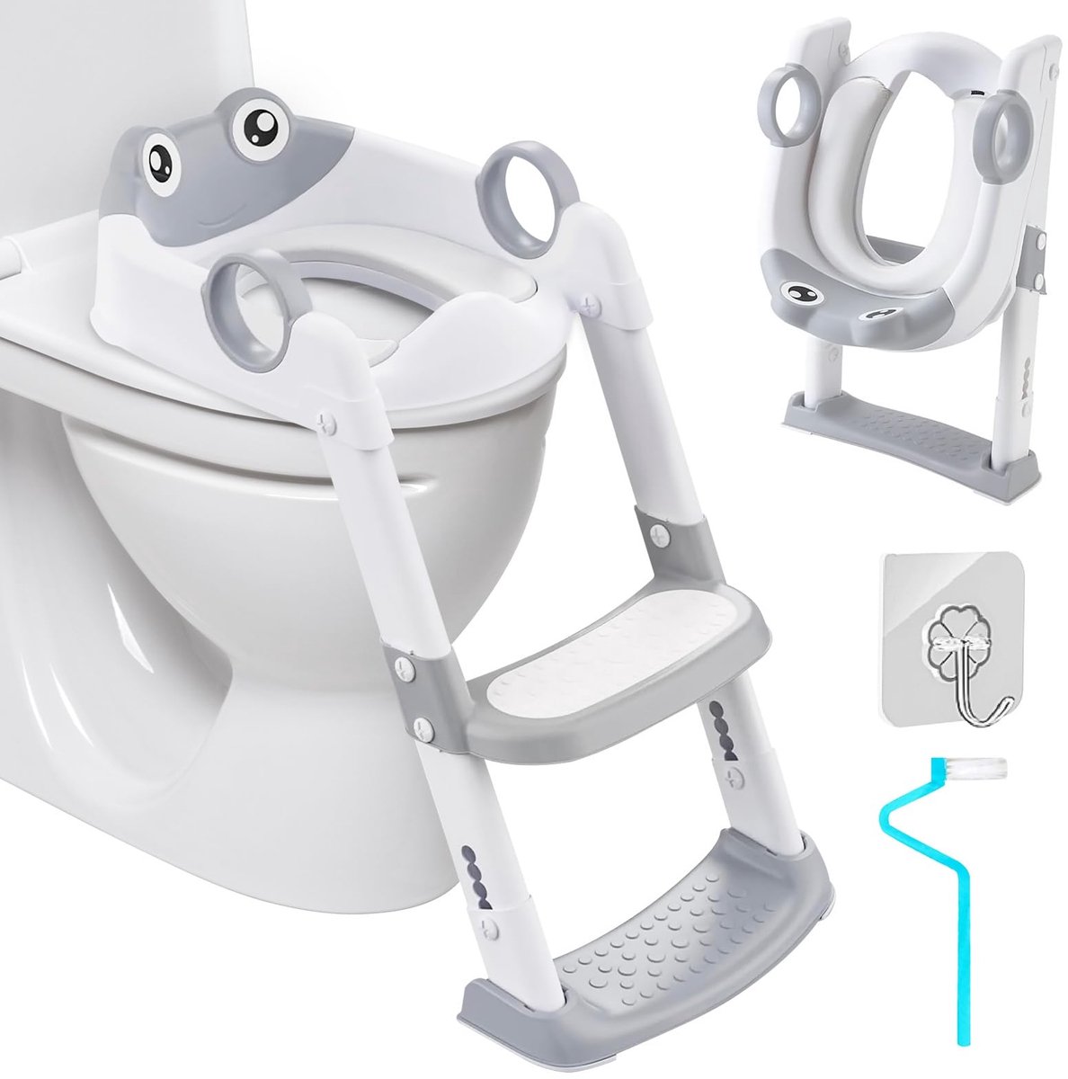 SnelShoppen - UCAMP Zindelijkheidstraining Toiletbril Trainer Kinderen - Opvouwbare Potjesstoel met Opstapje - Verstelbare Hoogte - Geschikt voor V-,