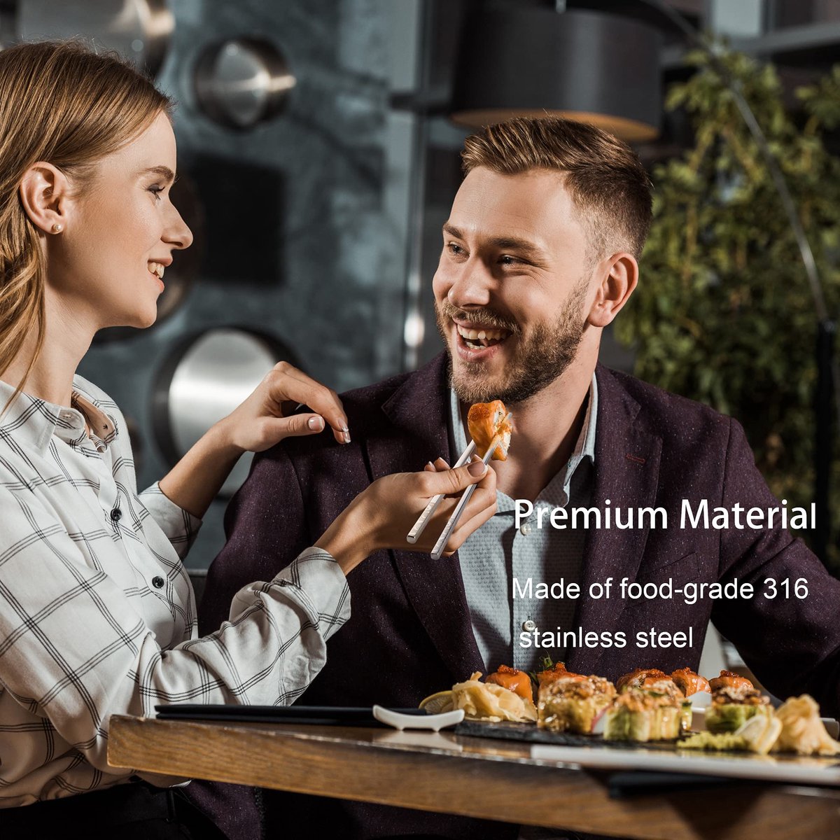 SnelShoppen - Metalen Eetstokjes Herbruikbare 304 RVS Chop Sticks, Vaatwasmachinebestendig Multipack met Laser Gegraveerd Patroon, Lichtgewicht voor J