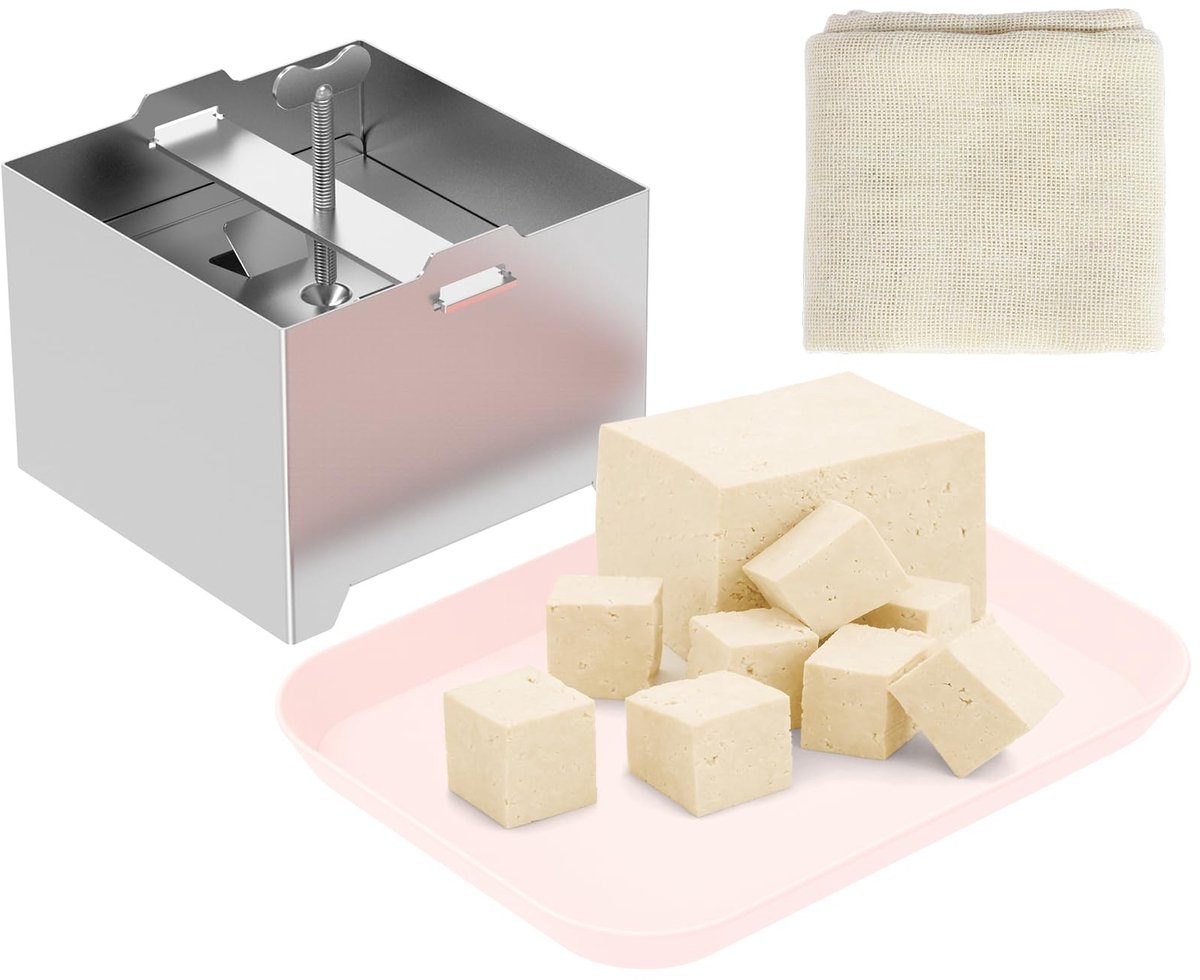 SnelShoppen - Tofu Pers RVS, 500 g Paneer Maker met Drukregeling, Inclusief 1 Kom en 1 Kaasdoek voor Zelfgemaakte Tofu Paneer Kaas, Duurzaam en Veilig