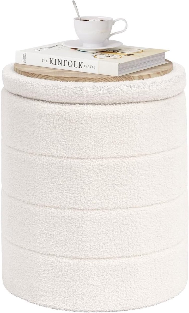 SnelShoppen - Opvouwbare Opbergkruk 37x37x45 cm, Multifunctionele Poef met Deksel als Bijzettafel voor Woonkamer en Slaapkamer, Zachte Teddy Bekleding