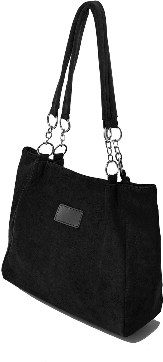 SnelShoppen - Ulisty Corduroy Draagtas voor Dames - Casual Shopper Schoudertas - Dagelijkse Boodschappentas - Suède-Zwart - Eén Maat - Perfect voor We