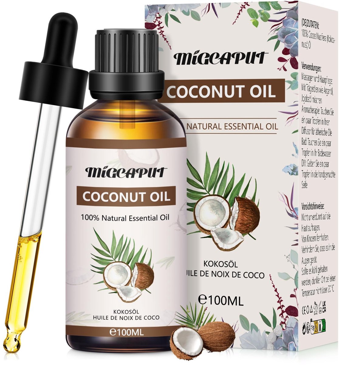SnelShoppen - MIGCAPUT Kokosnoot Essentiële Olie 100ML, 100% Natuurlijke Geurolie voor Diffuser, Aromatherapie, DIY Kaarsen, Zeep, Parfum, Premium Kwa