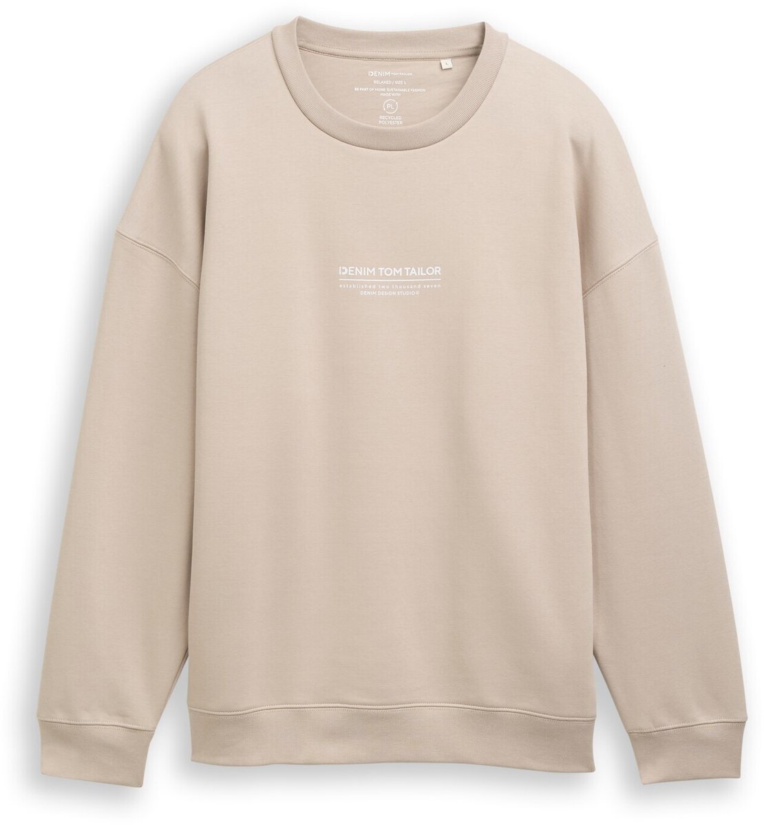 Tom Tailor Denim - Relaxed sweatshirt met logo-print - Maat XL - light dove grey
