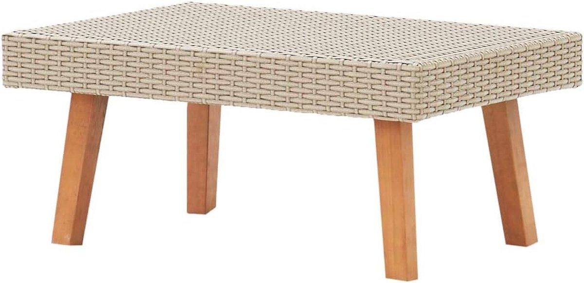 Tuinsalontafel Polyrotan - Buitentafel Bijzettafel - Buiten Ontspannen - Onderhoudsvriendelijk Oppervlak - 70 x 50 x 33 cm - beige