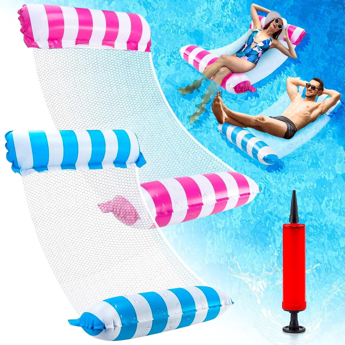 SnelShoppen - 2 Pack Zwembad Float Waterhangmat Opblaasbare Zwembadmatten voor Zomer, Tuin, Strand, Perfect voor Kinderen en Volwassenen, Kleur: Blauw