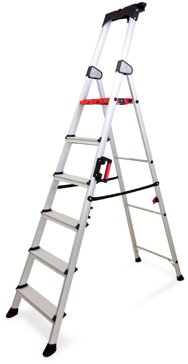 SnelShoppen - Keli Vouwladder Trapladder Aluminium 6 Treden Professionele Kwaliteit met Draaggreep en Gereedschapshouder - Inklapbare Ladder voor Huis