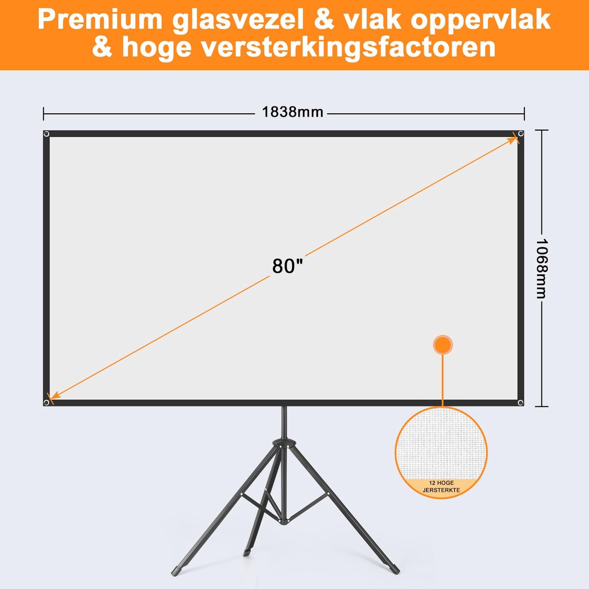 SnelShoppen - 80” Projectorscherm met Statief | 16:9 4K Projectorscherm voor Buiten | Perfect voor Thuisbioscoop, Openluchtbioscoop, Feesten, Camping,