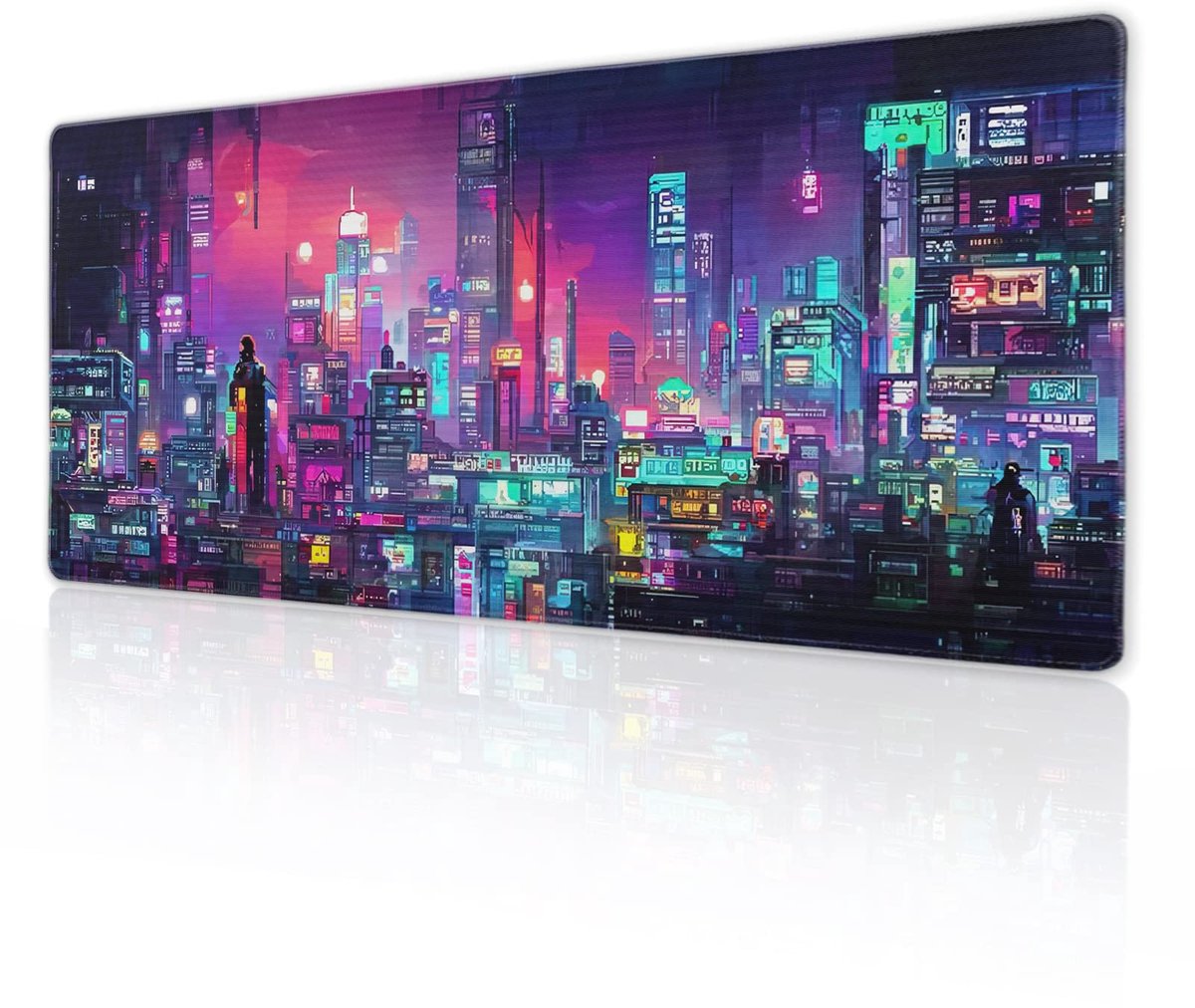 SnelShoppen - XL Retro Japanse Anime Gaming Muismat Donker Paars Rood Vaporwave City Extended Bureaumat met Antislip Rubberen Basis - 31,5 × 11,8 voor