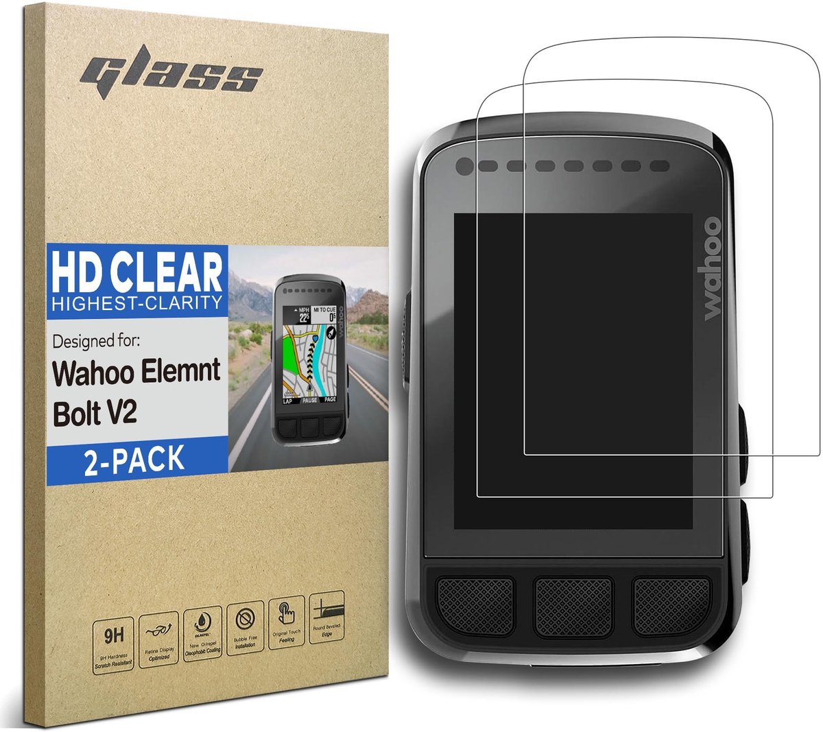 SnelShoppen - Displaybeschermfolie voor GPS fietscomputer, 2,2 inch touchscreen, krasbestendig, HD helder, 9H bescherming voor Wahoo Elemnt Bolt V2