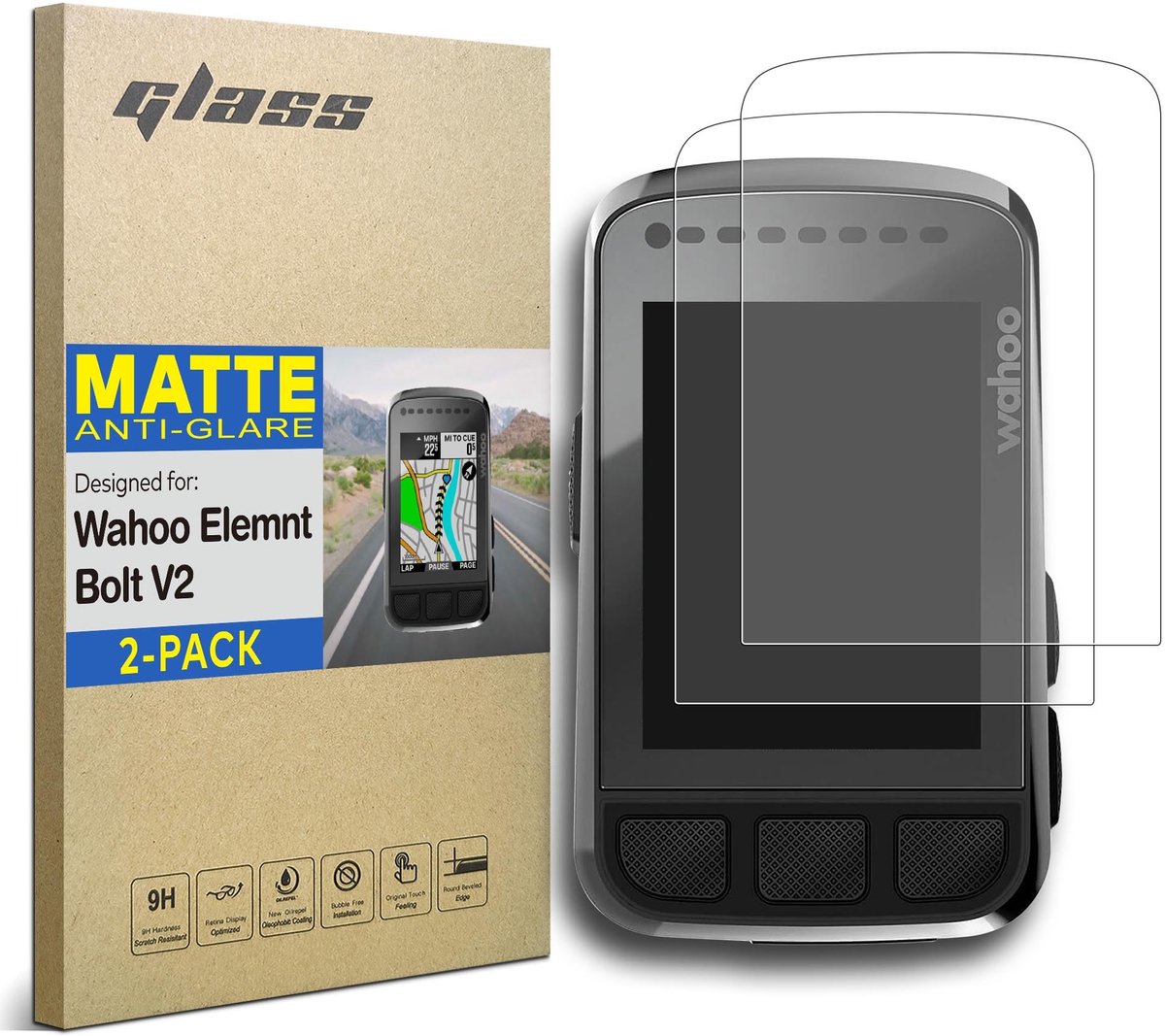 SnelShoppen - Set van 2 Gehard Glas Displaybeschermfolie voor GPS Fietscomputer 2,2 Inch Touchscreen - 9H Krasbestendig, Ontspiegeld (Mat) voor Wahoo