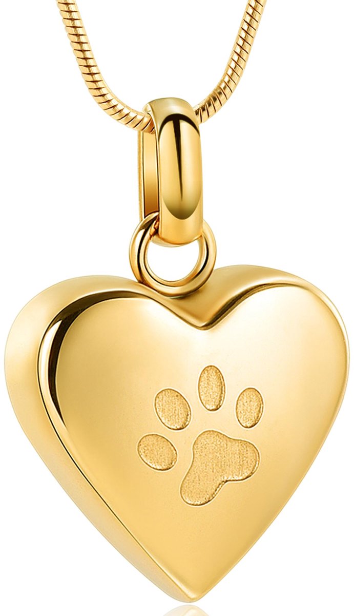 SnelShoppen - Crematie Sieraden voor As Hond Poot Print Hart Urn Ketting - Goud - Herinneringssieraden voor Huisdier Memorial Aandenken