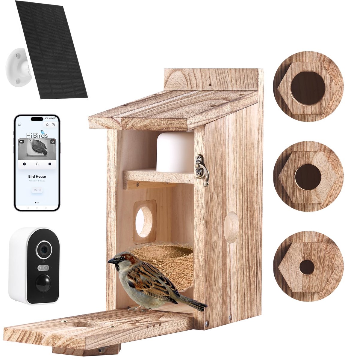 SnelShoppen - Vogelhuisje met 5MP Camera, Weerbestendige Nestkast voor Buiten, 2,4G Wifi, App-meldingen, Video/Foto Opname, Bewegingsdetectie, Nachtzi
