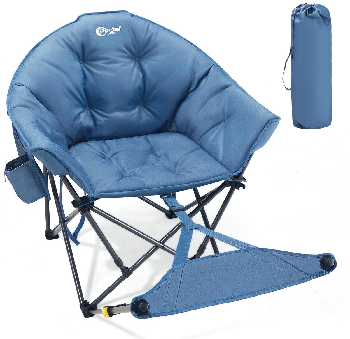 SnelShoppen - Maanstoel met Voetsteun, Comfortabele Opvouwbare Campingstoel XL, Luxe Gewatteerde Tuinstoel, Extra Grote Kuipstoel, Hufterproof, Voor S