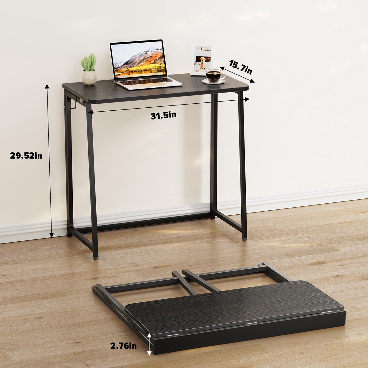 SnelShoppen - Opvouwbaar Bureau 80cm, Klein Vouwtafel Bureau voor Kleine Ruimtes, Mini Computertafel, Gamingtafel, Schrijfwerkstation, Zwart, Compact