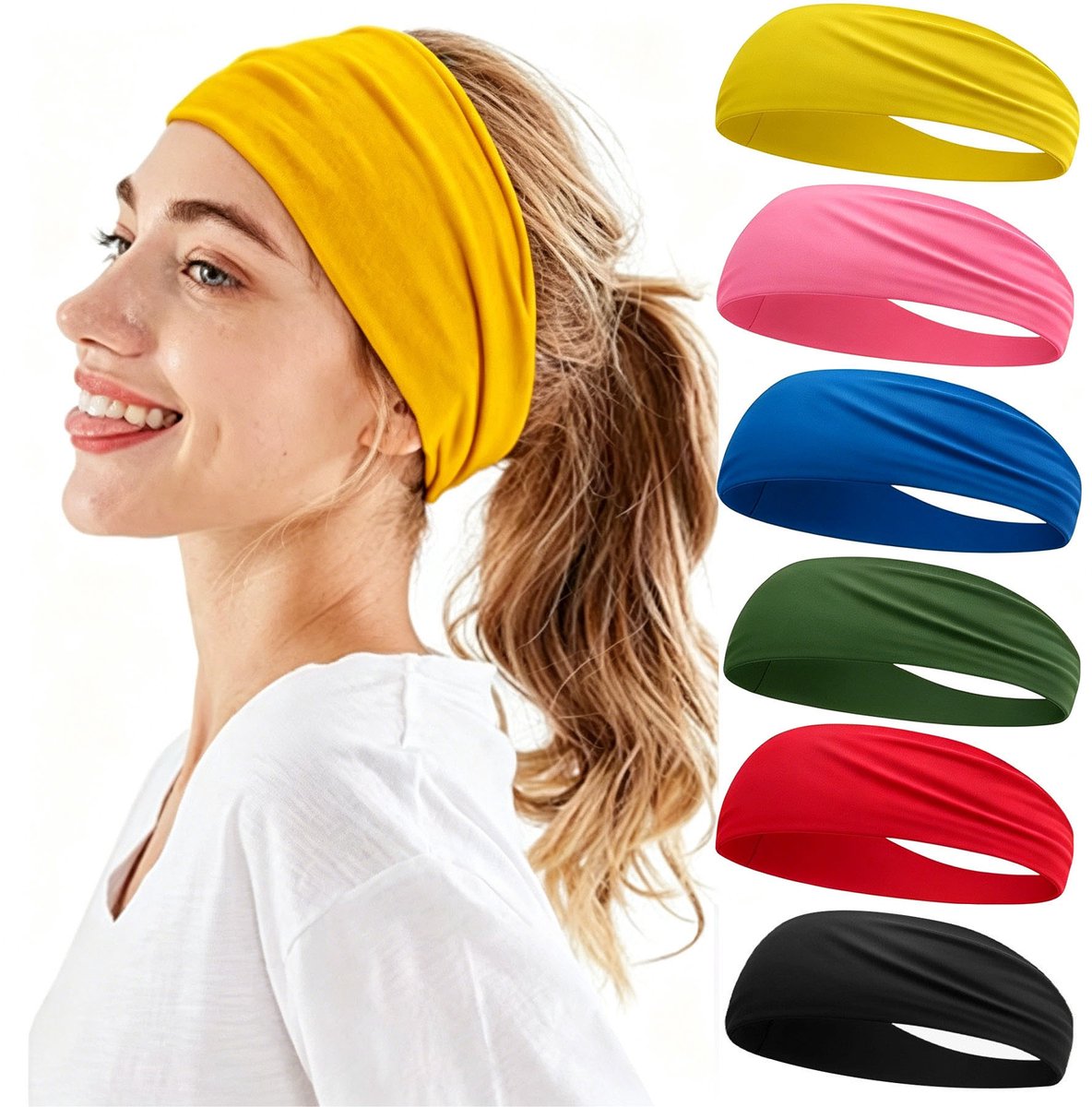 6-delige Sporthoofdbanden - Elastische Haarbanden voor Dames en Heren - 6 Kleuren - Ademend - Zweetabsorberend & Sneldrogend - One Size - Ideaal voor Hardlopen - Fietsen - Yoga - Fitness en Sport