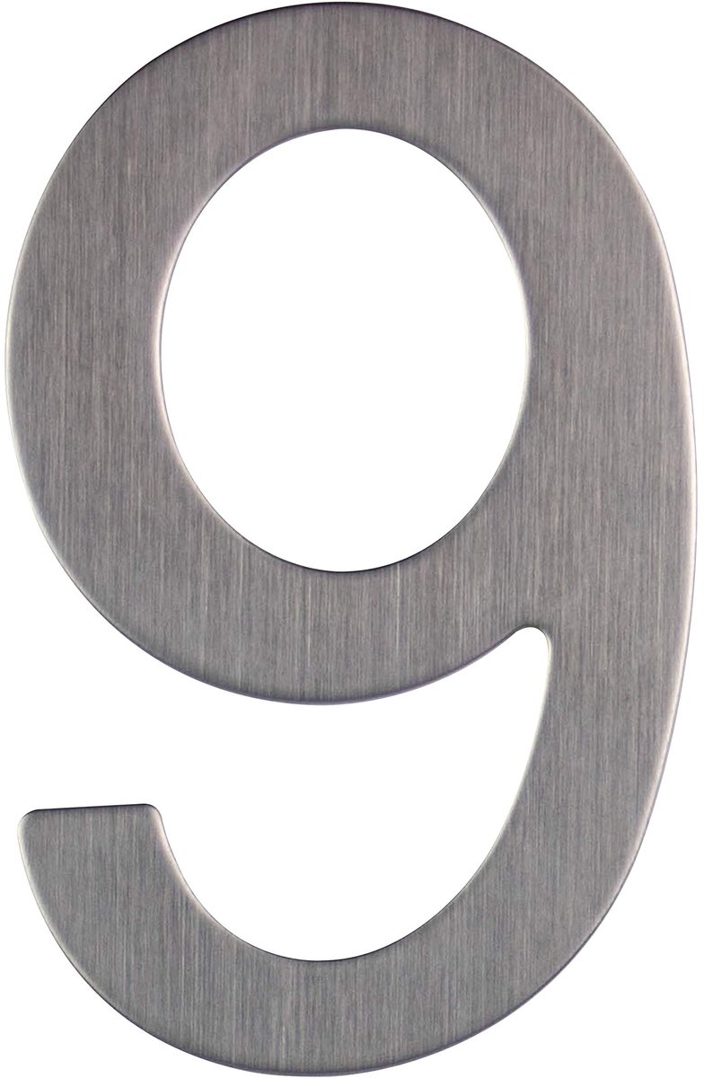 Dailygoods - Huisnummer Roestvrij Staal Zelfklevend - Design Hoogte 76mm (Aantal 9)