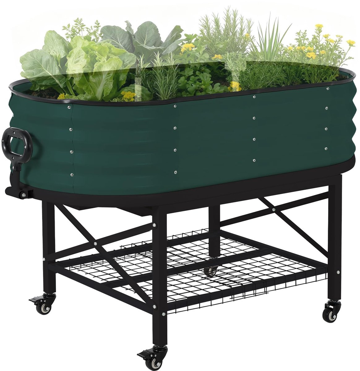 Verhoogde Plantenbak Metaal 120x60x30 cm – Groen – Met Wielonderstel – Verrijdbare Moestuinbak voor Groenten, Kruiden en Bloemen – Eenvoudig te Verplaatsen – Inclusief Handschoenen – Geschikt voor Tuin, Patio en Balkon